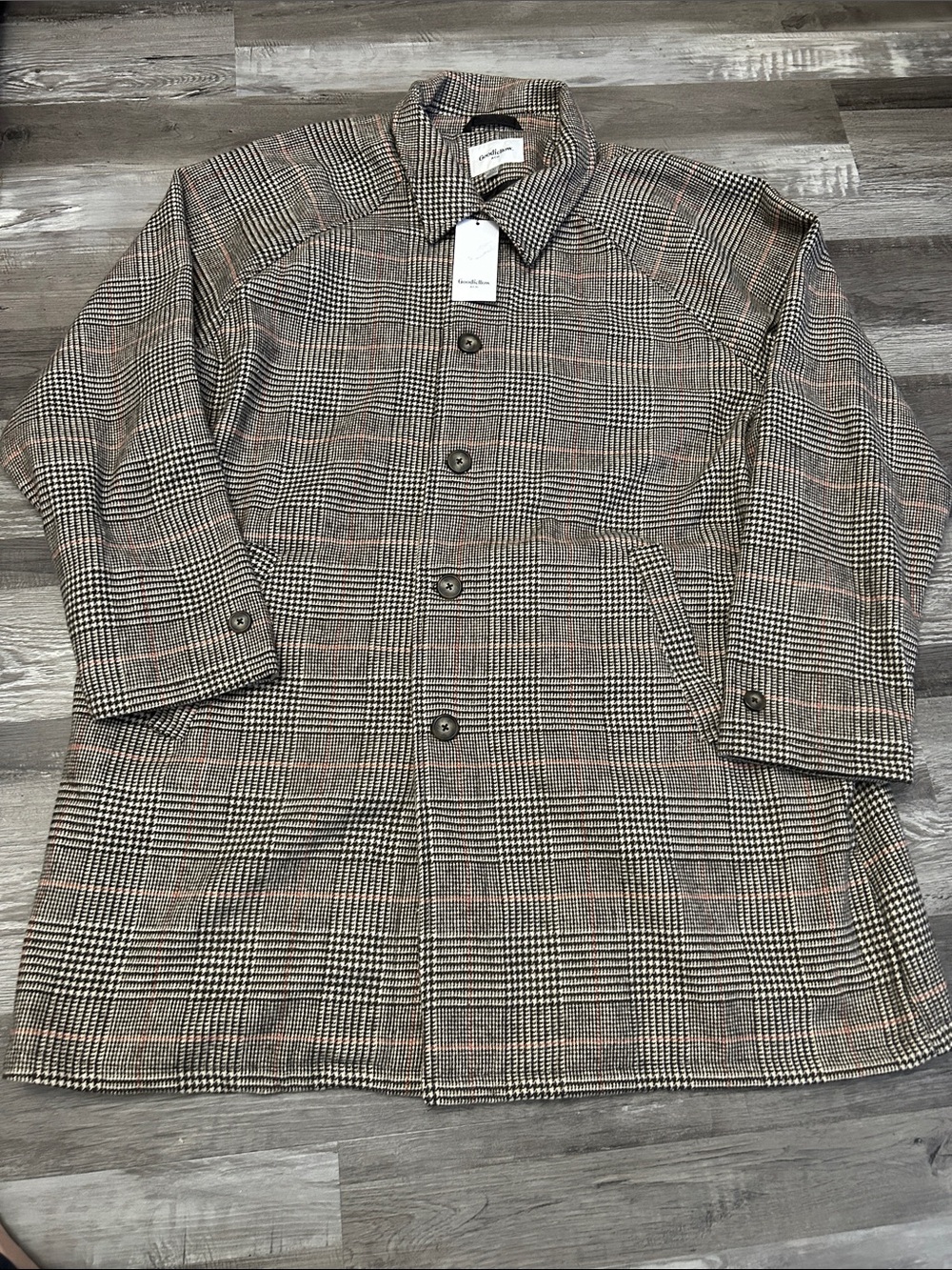 Goodfellow & Co Plaid Pea Coat in Tan, Black & Brown